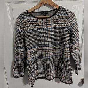 Ann Taylor Womens Medium Sweater Herringbone Wool 3/4 Sleeve Brown Top